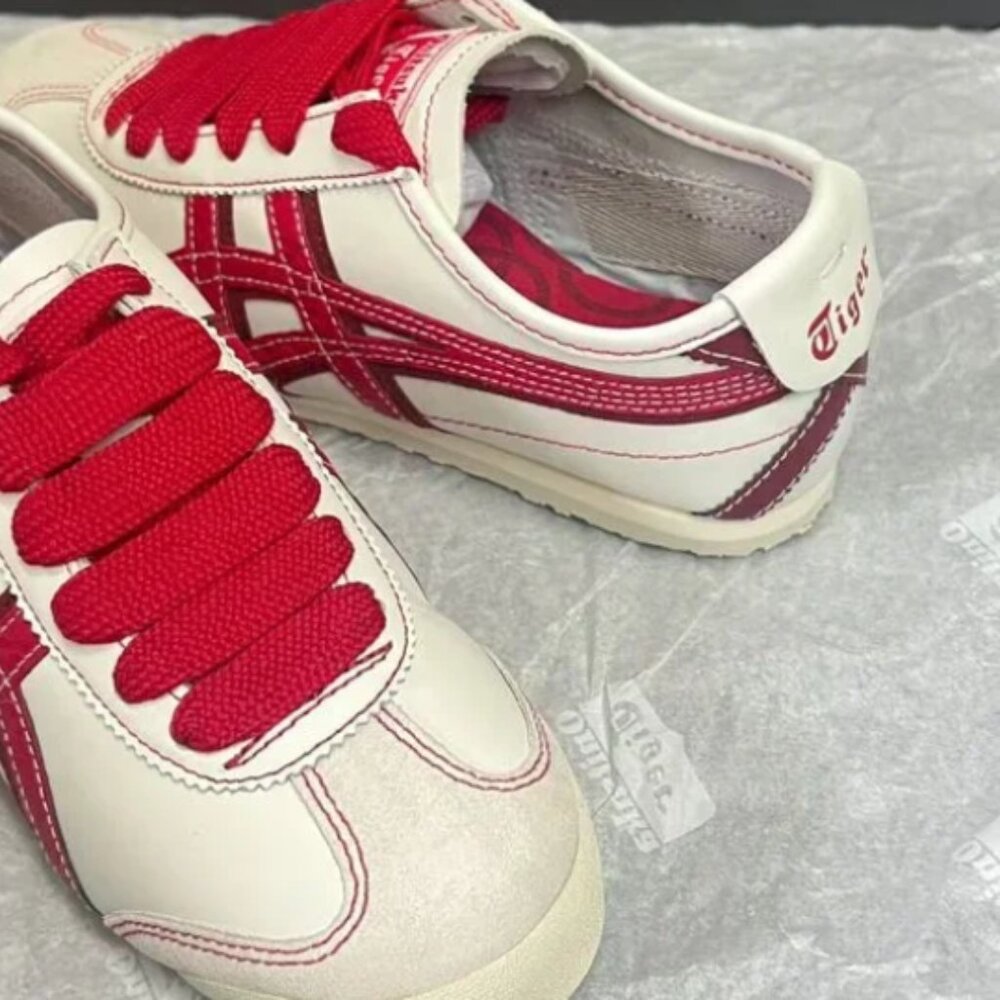 Onitsuka Tiger by Asics White Sneakers with Pink-Red Stripes - Picture 7 of 8